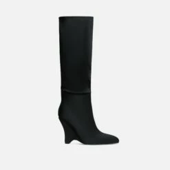 EGO Lennox Pointed Toe Wedge Heel Knee High Long Boot In Black Lycra -EGO Sales Store 30 11 22 fw31572 sq