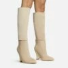 EGO Lennox Pointed Toe Wedge Heel Knee High Long Boot In Nude Lycra -EGO Sales Store 30 11 22 fw31580 sq