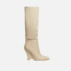 EGO Lennox Pointed Toe Wedge Heel Knee High Long Boot In Nude Lycra -EGO Sales Store 30 11 22 fw31584 sq