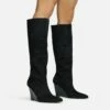 EGO Bronwyn Pointed Toe Wedge Heel Knee High Long Boot In Black Faux Suede -EGO Sales Store 30 11 22 fw31617 sq