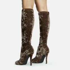 EGO Tallie Closed Toe Stiletto Heel Knee High Long Boot In Taupe Velvet -EGO Sales Store 30 11 22 fw31651 sq