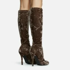 EGO Tallie Closed Toe Stiletto Heel Knee High Long Boot In Taupe Velvet -EGO Sales Store 30 11 22 fw31652 sq