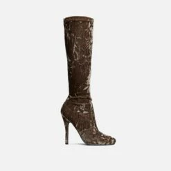 EGO Tallie Closed Toe Stiletto Heel Knee High Long Boot In Taupe Velvet -EGO Sales Store 30 11 22 fw31653 sq