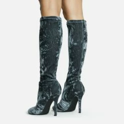 EGO Tallie Closed Toe Stiletto Heel Knee High Long Boot In Grey Velvet -EGO Sales Store 30 11 22 fw31663 sq