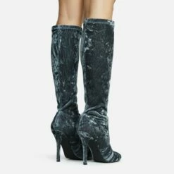 EGO Tallie Closed Toe Stiletto Heel Knee High Long Boot In Grey Velvet -EGO Sales Store 30 11 22 fw31664 sq