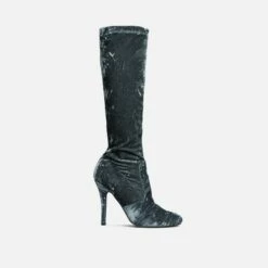 EGO Tallie Closed Toe Stiletto Heel Knee High Long Boot In Grey Velvet -EGO Sales Store 30 11 22 fw31665 sq