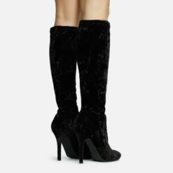 EGO Tallie Closed Toe Stiletto Heel Knee High Long Boot In Black Velvet -EGO Sales Store 30 11 22 fw31670 sq