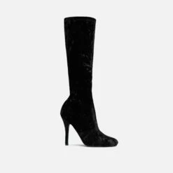 EGO Tallie Closed Toe Stiletto Heel Knee High Long Boot In Black Velvet -EGO Sales Store 30 11 22 fw31671 sq