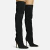 EGO Roux Pointed Toe Stiletto Heel Over The Knee Thigh High Long Slouch Boot In Black Faux Suede -EGO Sales Store 30 11 22 fw31704 sq