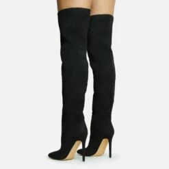 EGO Roux Pointed Toe Stiletto Heel Over The Knee Thigh High Long Slouch Boot In Black Faux Suede -EGO Sales Store 30 11 22 fw31706 sq