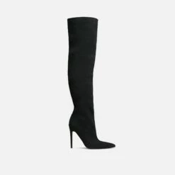 EGO Roux Pointed Toe Stiletto Heel Over The Knee Thigh High Long Slouch Boot In Black Faux Suede -EGO Sales Store 30 11 22 fw31708 sq