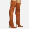EGO Roux Pointed Toe Stiletto Heel Over The Knee Thigh High Long Slouch Boot In Tan Brown Faux Suede -EGO Sales Store 30 11 22 fw31710 sq