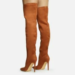 EGO Roux Pointed Toe Stiletto Heel Over The Knee Thigh High Long Slouch Boot In Tan Brown Faux Suede -EGO Sales Store 30 11 22 fw31712 sq