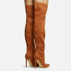 EGO Roux Pointed Toe Stiletto Heel Over The Knee Thigh High Long Slouch Boot In Tan Brown Faux Suede -EGO Sales Store 30 11 22 fw31713 sq