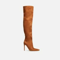 EGO Roux Pointed Toe Stiletto Heel Over The Knee Thigh High Long Slouch Boot In Tan Brown Faux Suede -EGO Sales Store 30 11 22 fw31714 sq