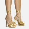 EGO Blooming Lace Up Flower Detail Platform Stiletto Heel In Gold Faux Leather -EGO Sales Store 30 11 22 fw31848