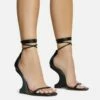 EGO Time-Flies Lace Up Square Toe Cut Out Wedge Heel In Black Faux Leather -EGO Sales Store 30 11 22 fw31853 sq