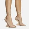 EGO Time-Flies Lace Up Square Toe Cut Out Wedge Heel In Nude Faux Leather -EGO Sales Store 30 11 22 fw31864 sq