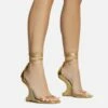 EGO Time-Flies Lace Up Square Toe Cut Out Wedge Heel In Gold Faux Leather