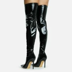 EGO Devoted Pointed Toe Stiletto Heel Over The Knee Thigh High Long Boot In Black Patent -EGO Sales Store 30 11 22 fw31928 sq