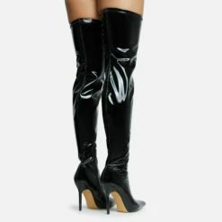 EGO Devoted Pointed Toe Stiletto Heel Over The Knee Thigh High Long Boot In Black Patent -EGO Sales Store 30 11 22 fw31929 sq