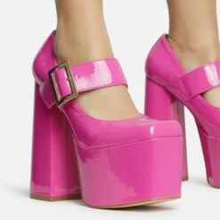 EGO Record Buckle Strap Detail Platform Block Heel In Pink Patent -EGO Sales Store 30 11 22 fw31946 sq