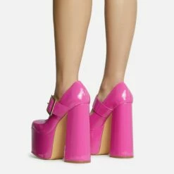EGO Record Buckle Strap Detail Platform Block Heel In Pink Patent -EGO Sales Store 30 11 22 fw31947 sq