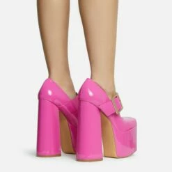 EGO Record Buckle Strap Detail Platform Block Heel In Pink Patent -EGO Sales Store 30 11 22 fw31948 sq