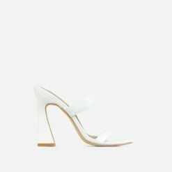 EGO Jupiter-Empire Double Strap Detail Square Toe Flared Block Heel Mule In White Patent -EGO Sales Store 30 11 22 fw31977 sq