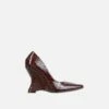 EGO In-Your-Soul Pointed Toe Cut Out Wedge Court Heel In Brown Croc Print Faux Leather -EGO Sales Store 30 11 22 fw32011 sq