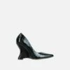 EGO In-Your-Soul Pointed Toe Cut Out Wedge Court Heel In Black Croc Print Faux Leather -EGO Sales Store 30 11 22 fw32012 sq