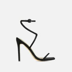 EGO Lena-Olin Cross Ankle Strap Square Toe Stiletto Heel In Black Faux Suede -EGO Sales Store 30 11 22 fw32027 sq