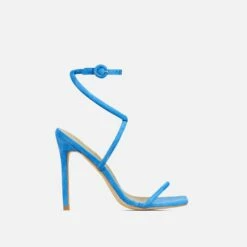 EGO Lena-Olin Cross Ankle Strap Square Toe Stiletto Heel In Blue Faux Suede -EGO Sales Store 30 11 22 fw32029 sq