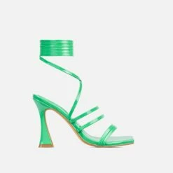 EGO Sorbet Lace Up Strappy Square Toe Flared Block Heel In Green Patent -EGO Sales Store 30 11 22 fw32045 sq