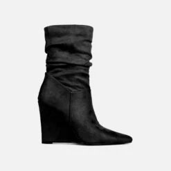 EGO Baize Pointed Toe Wedge Heel Slouched Ankle Boot In Black Faux Suede -EGO Sales Store 30 11 22 fw32052 1 sq