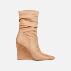 EGO Baize Pointed Toe Wedge Heel Slouched Ankle Boot In Nude Faux Suede -EGO Sales Store 30 11 22 fw32052 sq