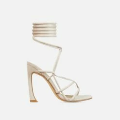 EGO Shanice Lace Up Strappy Square Toe Statement Thin Block Heel In Nude Faux Suede -EGO Sales Store 30 11 22 fw32054 sq