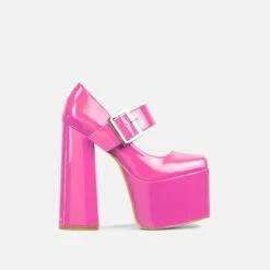 EGO Record Buckle Strap Detail Platform Block Heel In Pink Patent -EGO Sales Store 30 11 22 fw32057 sq