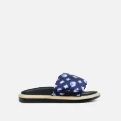 EGO Pillow Velcro Strap Flatform Slider Sandal In Navy Blue Print Nylon -EGO Sales Store 30 11 22 fw32065 sq