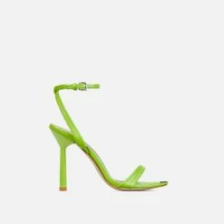 EGO To-The-Point Ankle Strap Metallic Pointed Toe Stiletto Heel In Green Faux Leather -EGO Sales Store 30 11 22 fw32067 sq