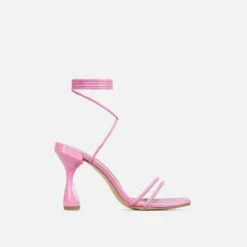 EGO Time-To-Talk Lace Up Strappy Square Toe Statement Heel In Pink Faux Leather -EGO Sales Store 30 11 22 fw32075 sq