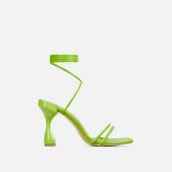 EGO Time-To-Talk Lace Up Strappy Square Toe Statement Heel In Green Faux Leather -EGO Sales Store 30 11 22 fw32076 sq