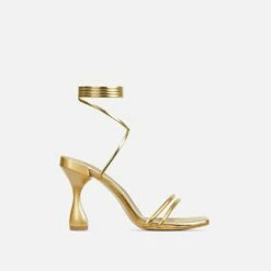 EGO Time-To-Talk Lace Up Strappy Square Toe Statement Heel In Gold Faux Leather -EGO Sales Store 30 11 22 fw32078 sq