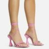 EGO Time-To-Talk Lace Up Strappy Square Toe Statement Heel In Pink Faux Leather -EGO Sales Store 30 11 22 fw33375 copy