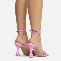 EGO Time-To-Talk Lace Up Strappy Square Toe Statement Heel In Pink Faux Leather -EGO Sales Store 30 11 22 fw33379 sq