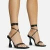 EGO Time-To-Talk Lace Up Strappy Square Toe Statement Heel In Black Faux Leather