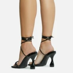 EGO Time-To-Talk Lace Up Strappy Square Toe Statement Heel In Black Faux Leather -EGO Sales Store 30 11 22 fw33383 sq