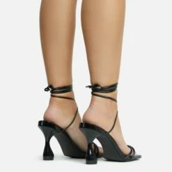 EGO Time-To-Talk Lace Up Strappy Square Toe Statement Heel In Black Faux Leather -EGO Sales Store 30 11 22 fw33384 sq