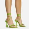 EGO Time-To-Talk Lace Up Strappy Square Toe Statement Heel In Green Faux Leather 2 EGO Time-To-Talk Lace Up Strappy Square Toe Statement Heel In Green Faux Leather -EGO Sales Store 30 11 22 fw33385 copy