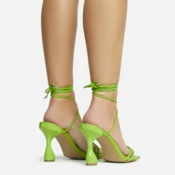EGO Time-To-Talk Lace Up Strappy Square Toe Statement Heel In Green Faux Leather -EGO Sales Store 30 11 22 fw33389 sq